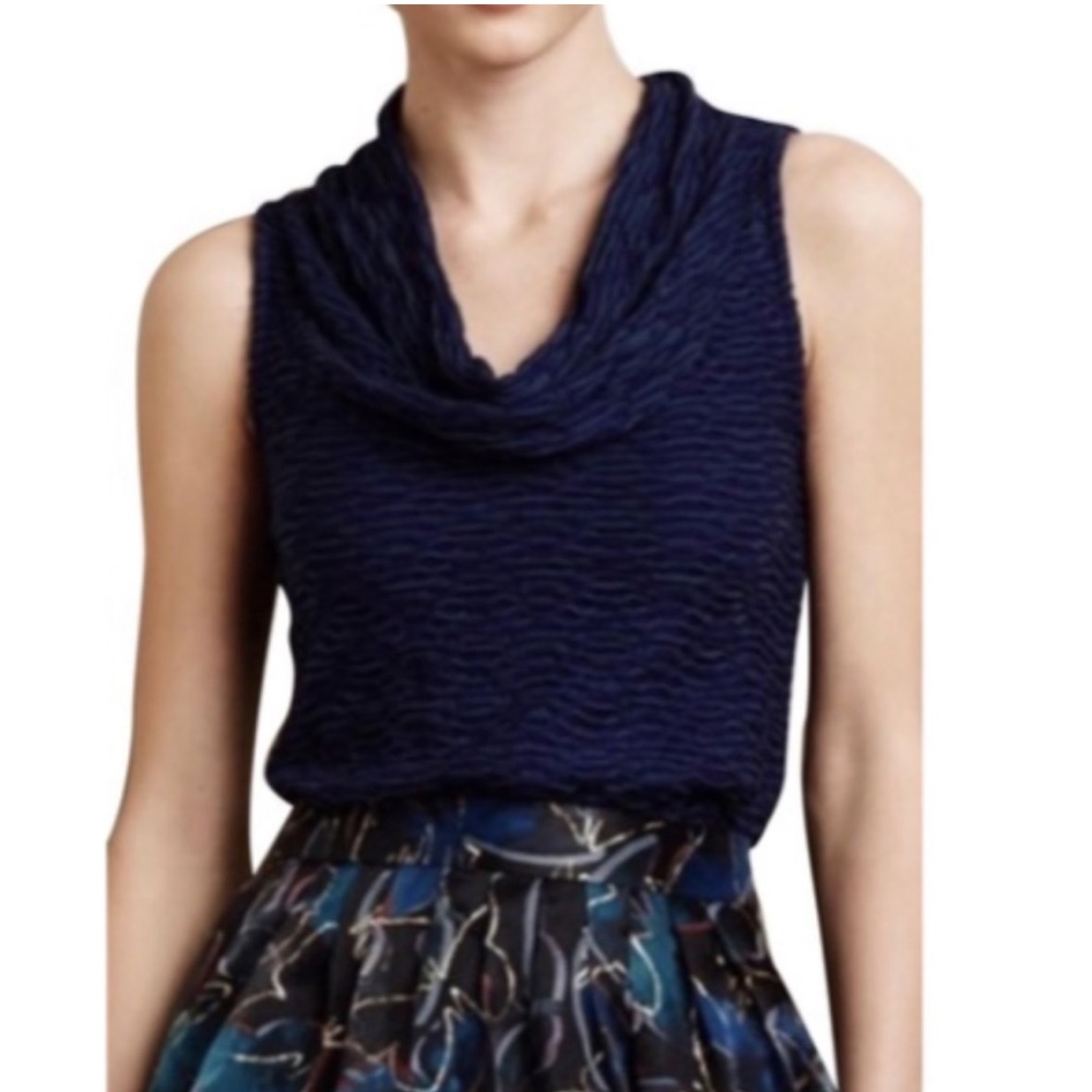 Deletta Nava Textured Cowl Neck Sleeveless Blouse